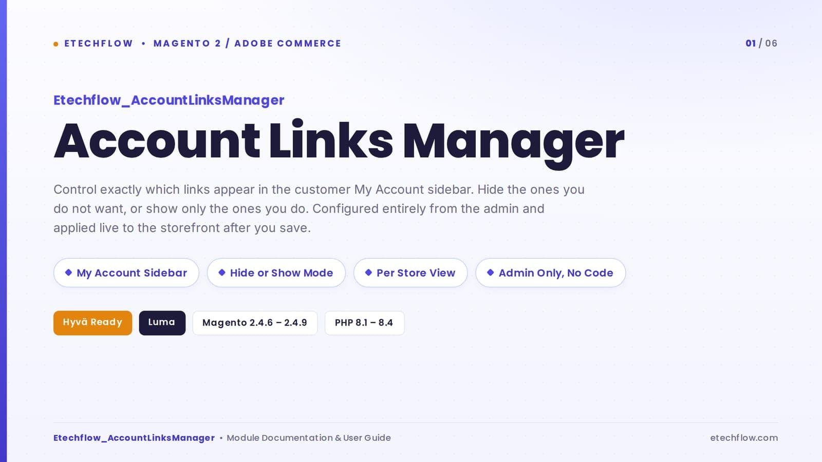 Account Links Manager — manage your Magento 2 customer account menu from admin