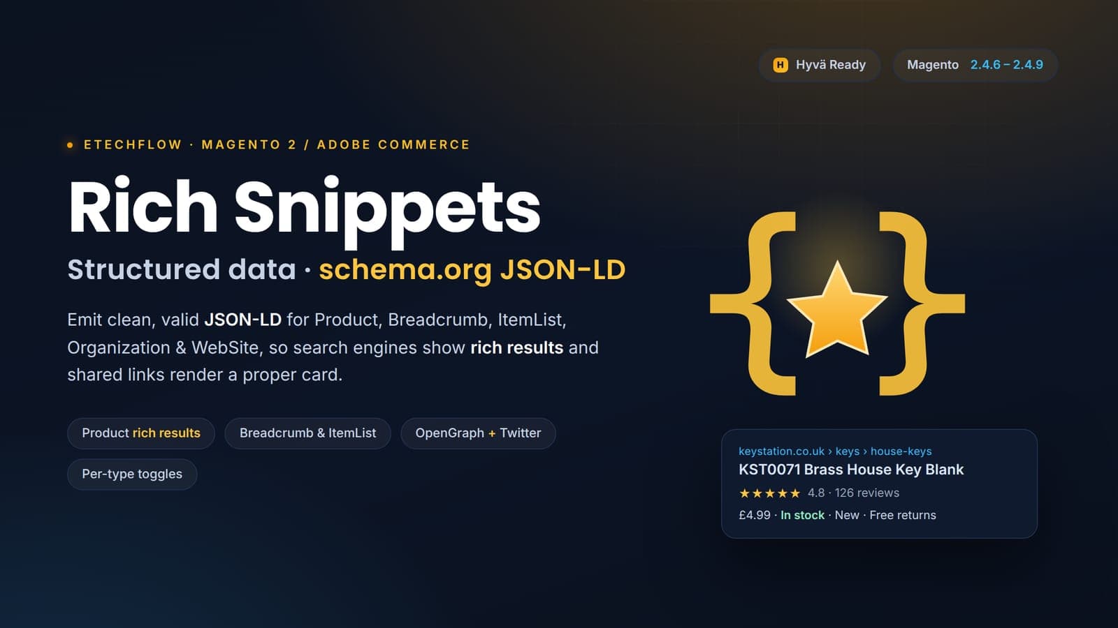 Rich Snippets — structured data (JSON-LD schema) for Magento 2